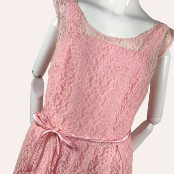 Vintage 1960s MCM Pink Lace Cocktail Dress Gown Long Sheath MOD Princess Core M - Picture 3 of 13